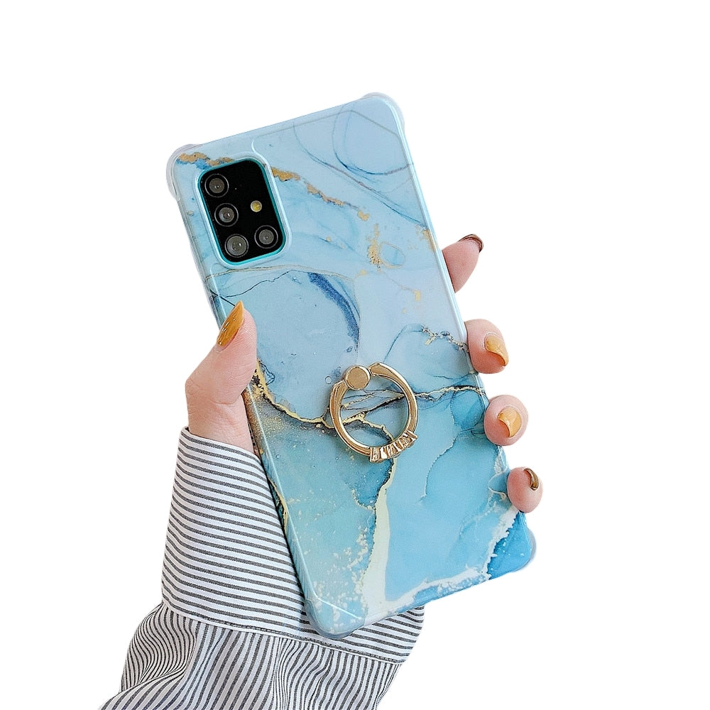 Anymob Samsung Ocean Blue Marble Ring Holder Case Silicone Shockproof Cover-Mobile Phone Cases-PEROZ Accessories