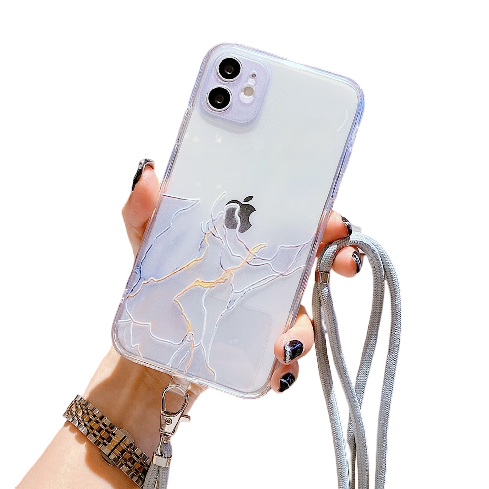 Anymob iPhone Case White Watercolor Pink Marble Soft Silicone Cover With Straps-Mobile Phone Cases-PEROZ Accessories
