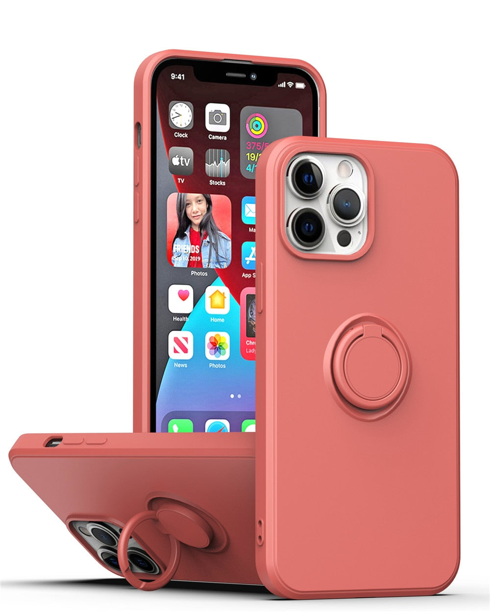 Anymob iPhone Case Red Shockproof Silicone Ring Holder Magnetic Stand Back Cover-Mobile Phone Cases-PEROZ Accessories