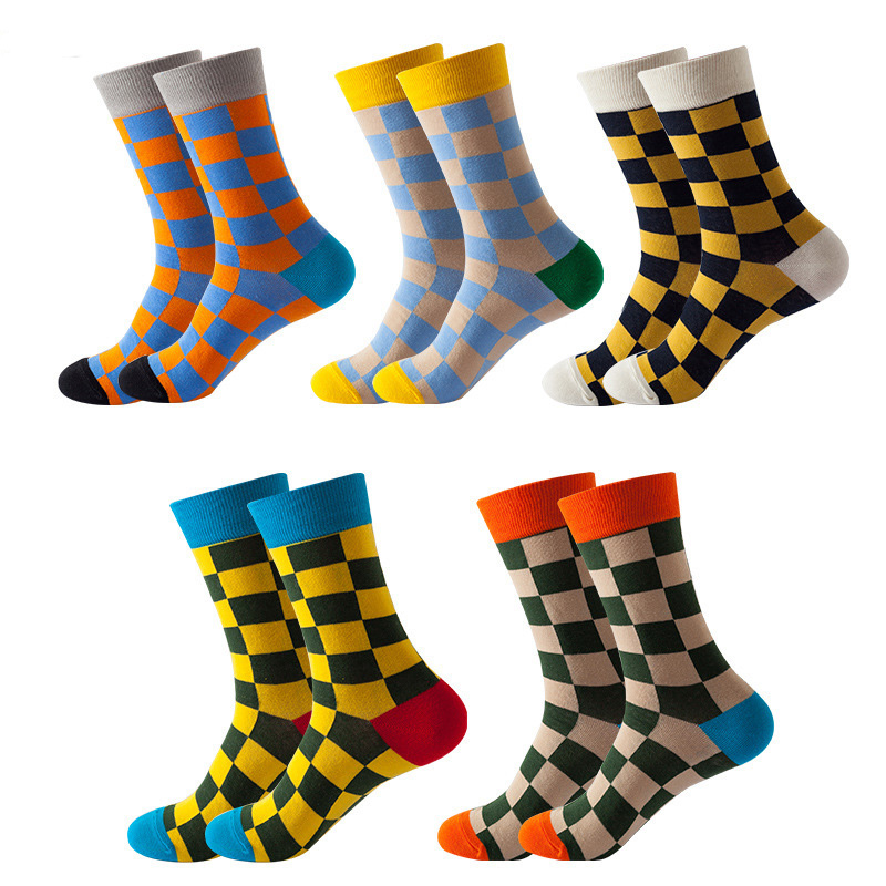 Anysox 5 Pairs One Size 5-11 Mixed Color Socks Cotton Fashion Random Mosaic Woman Skateboard Oil Paitiing-Socks-PEROZ Accessories