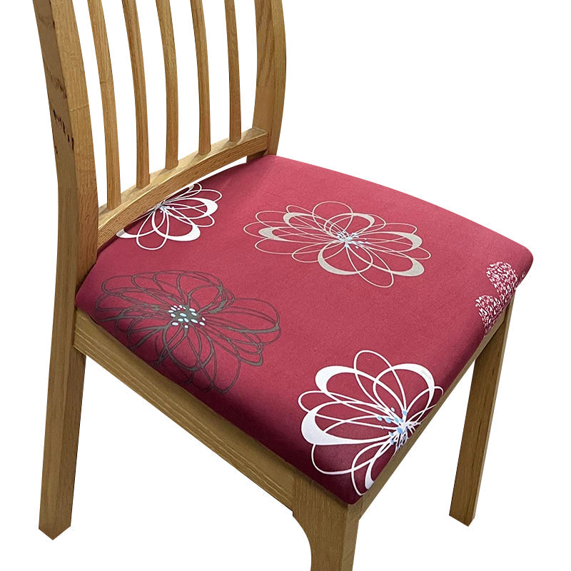 Anyhouz Chair Cover Maroon Simple Floral White Pattern Print Stretch Seat Cover for Home Dinning Kitchen Washable Removable-Chair Cover-PEROZ Accessories