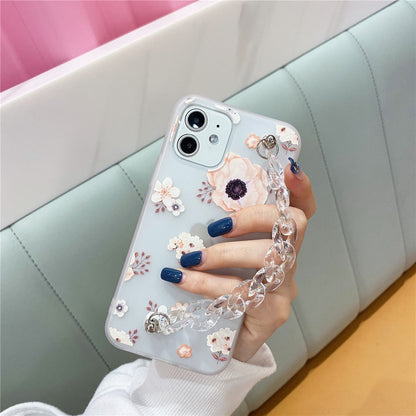 Anymob iPhone Case Transparent Powder Pink Flower Wrist Chain Bracelet Silicone Flower Phone Cover-Mobile Phone Cases-PEROZ Accessories