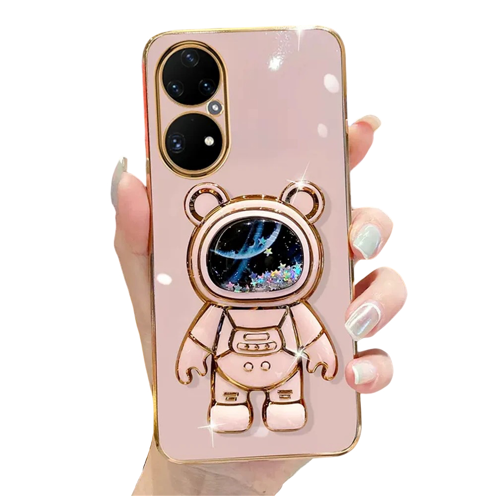 Anymob Huawei Case Light Pink Cute Quicksand Astronaut Bracket Soft Cover Phone Protection-Mobile Phone Cases-PEROZ Accessories