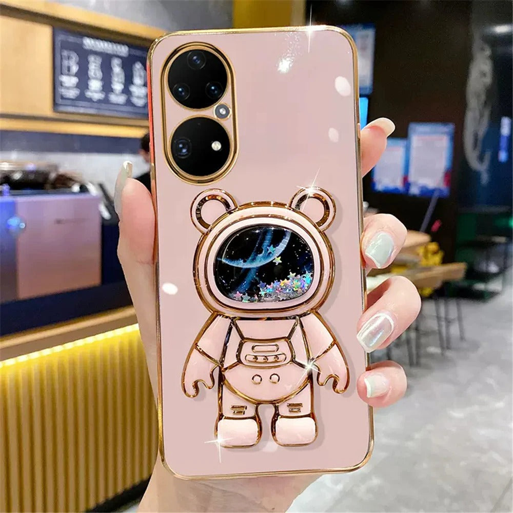 Anymob Huawei Case Light Pink Cute Quicksand Astronaut Bracket Soft Cover Phone Protection-Mobile Phone Cases-PEROZ Accessories