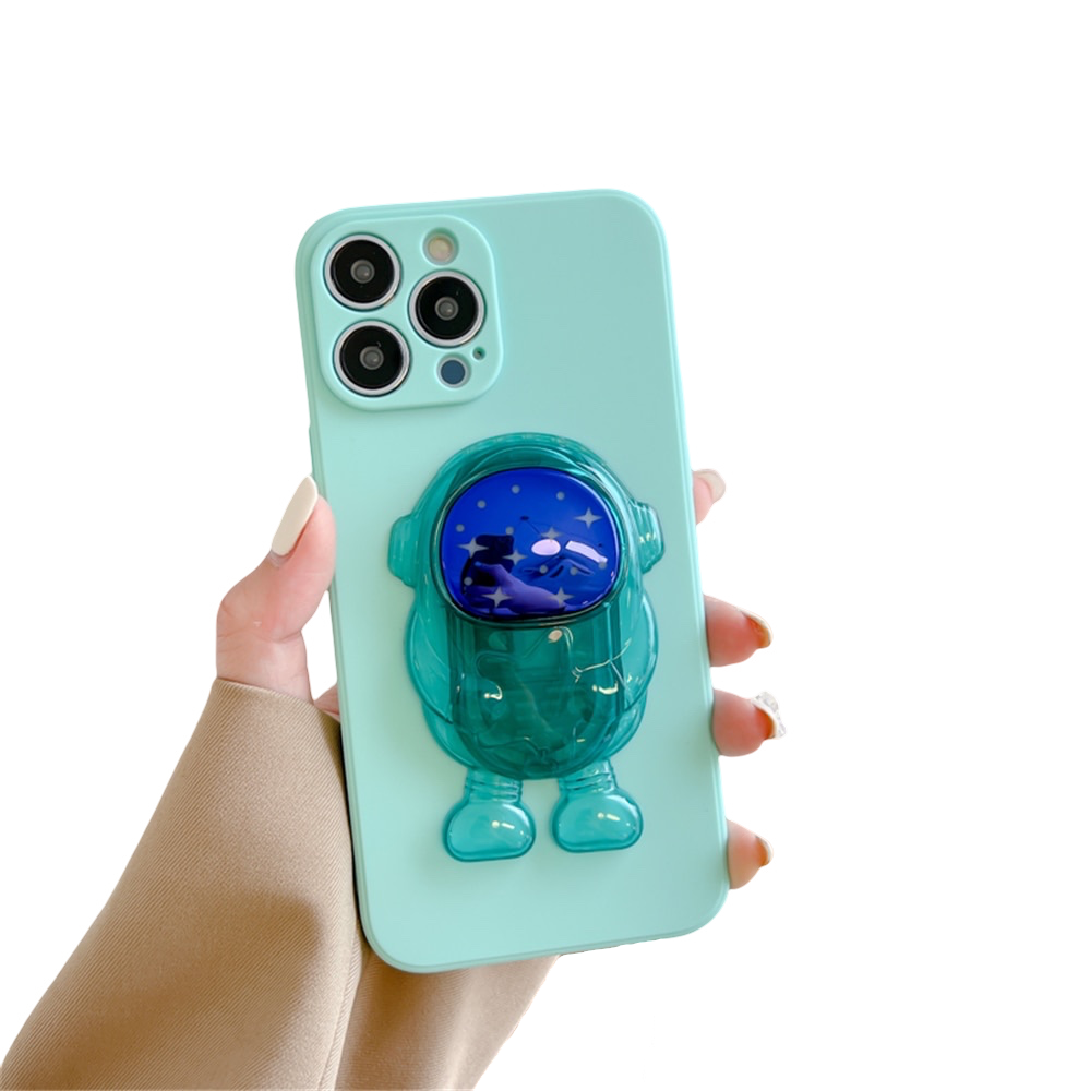 Anymob iPhone Case Blue Cartoon Astronaut Transparent Soft Silicone Kickstand Cover-Mobile Phone Cases-PEROZ Accessories