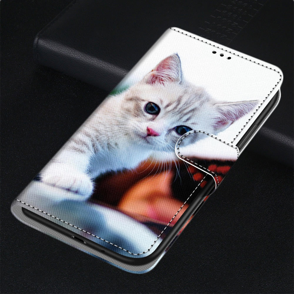 Anymob Samsung Case White Cute Kitten Painted Magnetic Flip Leather Card slot Wallet Book Style Cover-Mobile Phone Cases-PEROZ Accessories