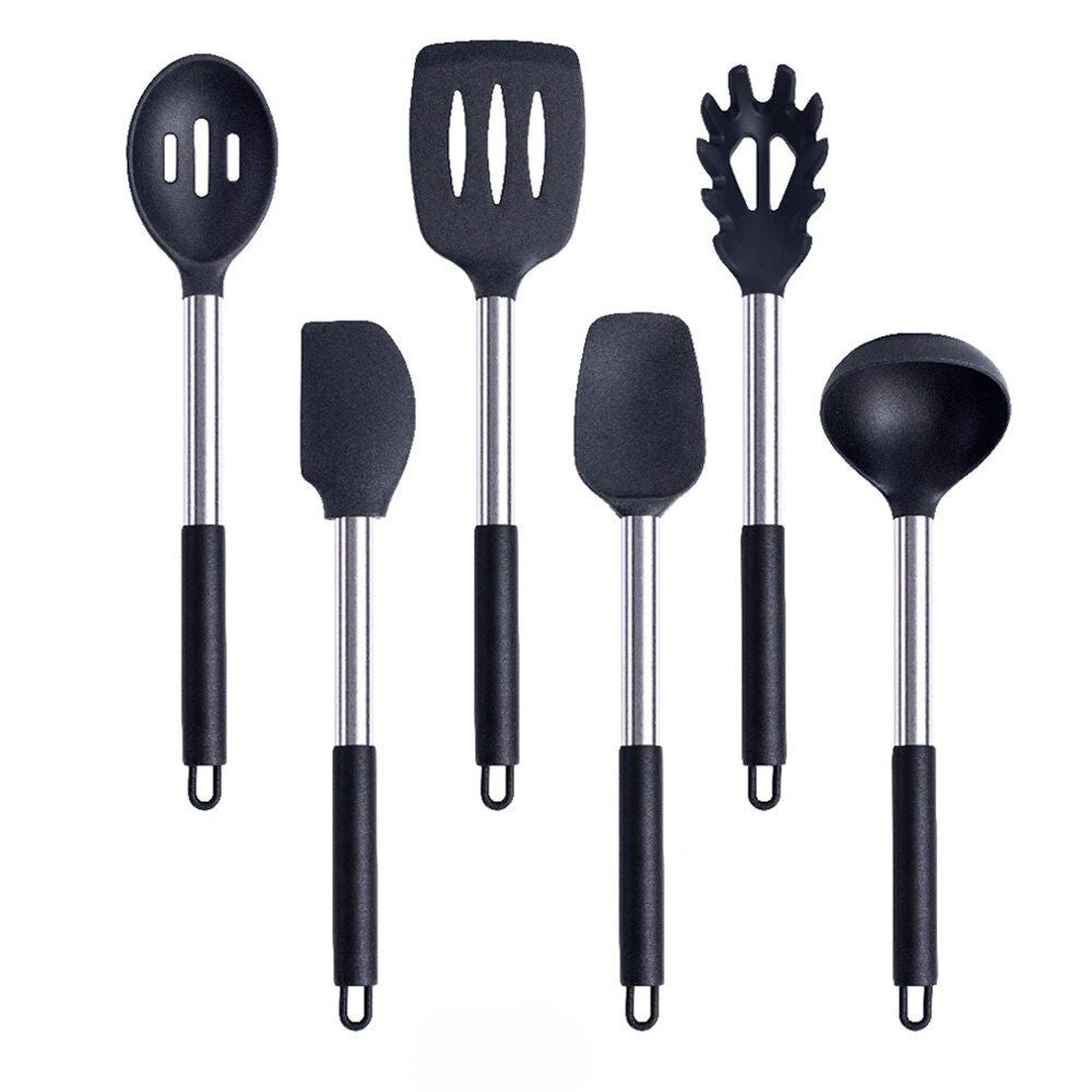Anygleam Kitchen Utensils Non-stick Black/ Silver 6 Set Cooking Tool Accessories Heat Resistant Kitchenware-Spatula and Shovel-PEROZ Accessories