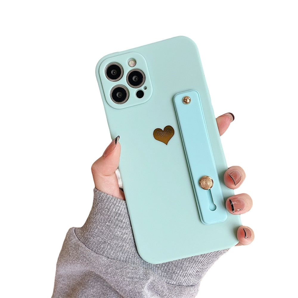 Anymob iPhone Blue Green Wrist Strap Love Heart Phone Case Shockproof Soft Cover-Mobile Phone Cases-PEROZ Accessories