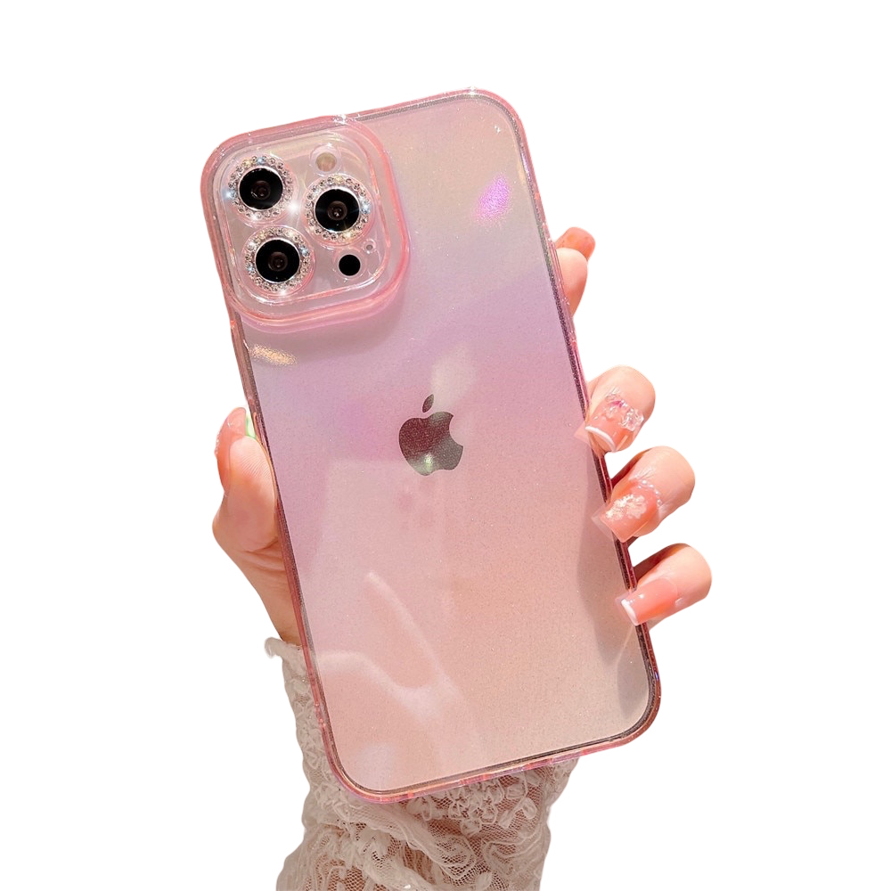 Anymob iPhone Case Pink Colorful Gradient Glitter Diamond Lens Camera Protection Soft Cover-Mobile Phone Cases-PEROZ Accessories