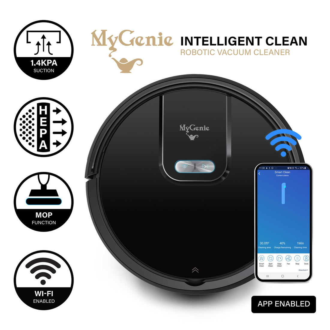 MyGenie WI-FI GMAX Robotic Vacuum Cleaner Mop App Control Dry &amp; Wet Auto Robot-Small Home Appliances-PEROZ Accessories