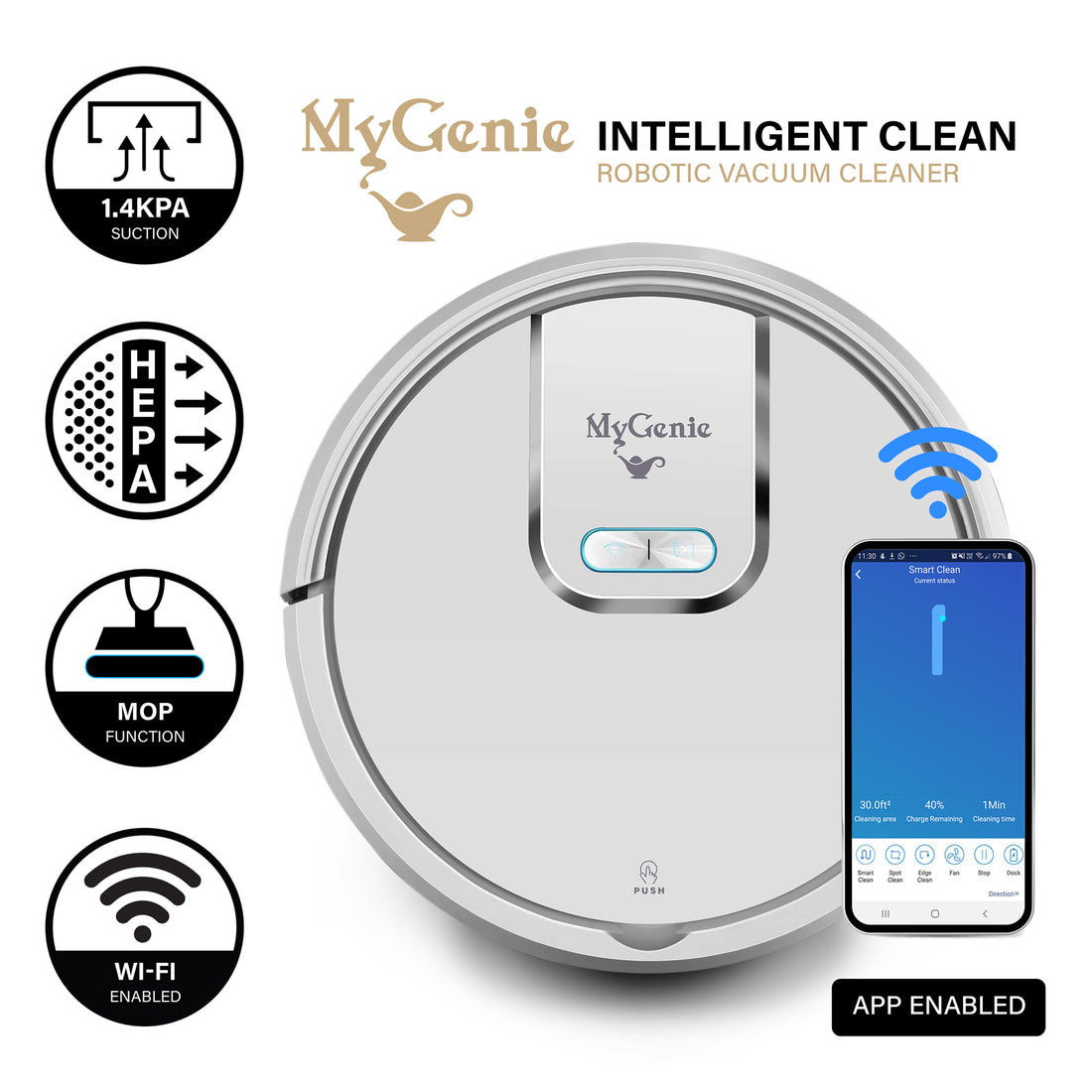 MyGenie WI-FI GMAX Robotic Vacuum Cleaner Mop App Control Dry &amp; Wet Auto Robot-Small Home Appliances-PEROZ Accessories