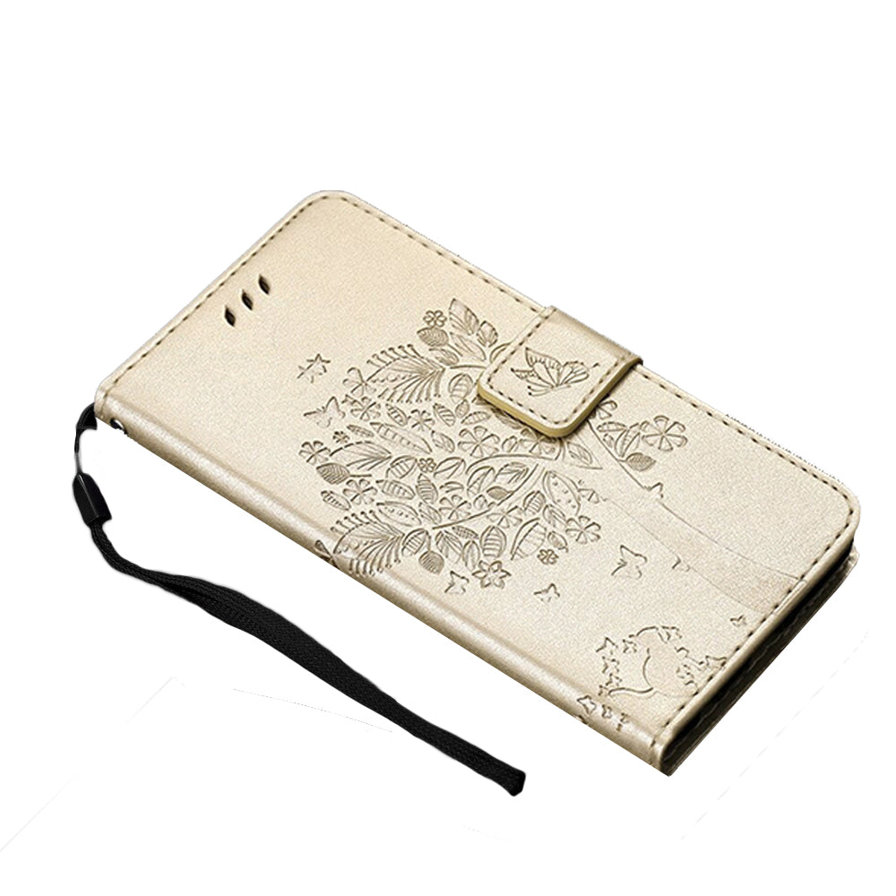 Anymob Samsung Cream Tree Cat Leather Flip Case Wallet Phone Cover Protection-Mobile Phone Cases-PEROZ Accessories