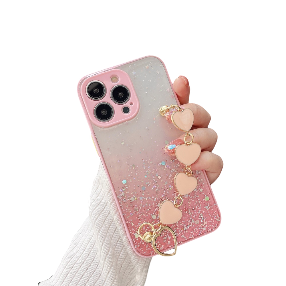 Anymob iPhone Case Pink Glitter Sequins Love Heart Bracelet Clear Soft Cover-Mobile Phone Cases-PEROZ Accessories