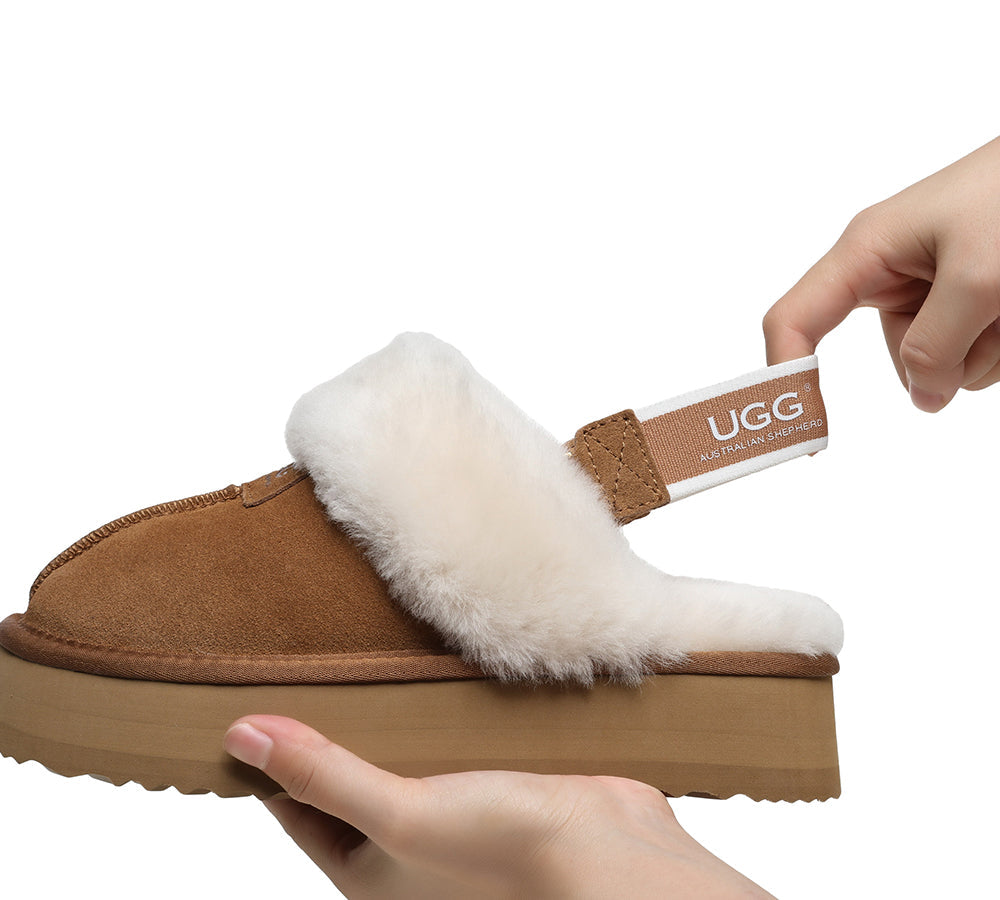 Australian Shepherd UGG Removable Strap Slingback UGG Slipper Women Waffle Platform-Slippers-PEROZ Accessories