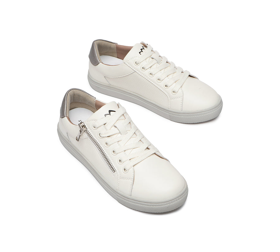 TARRAMARRA Zipper Lace up Leather White Sneakers Women Chloe-Boots-PEROZ Accessories