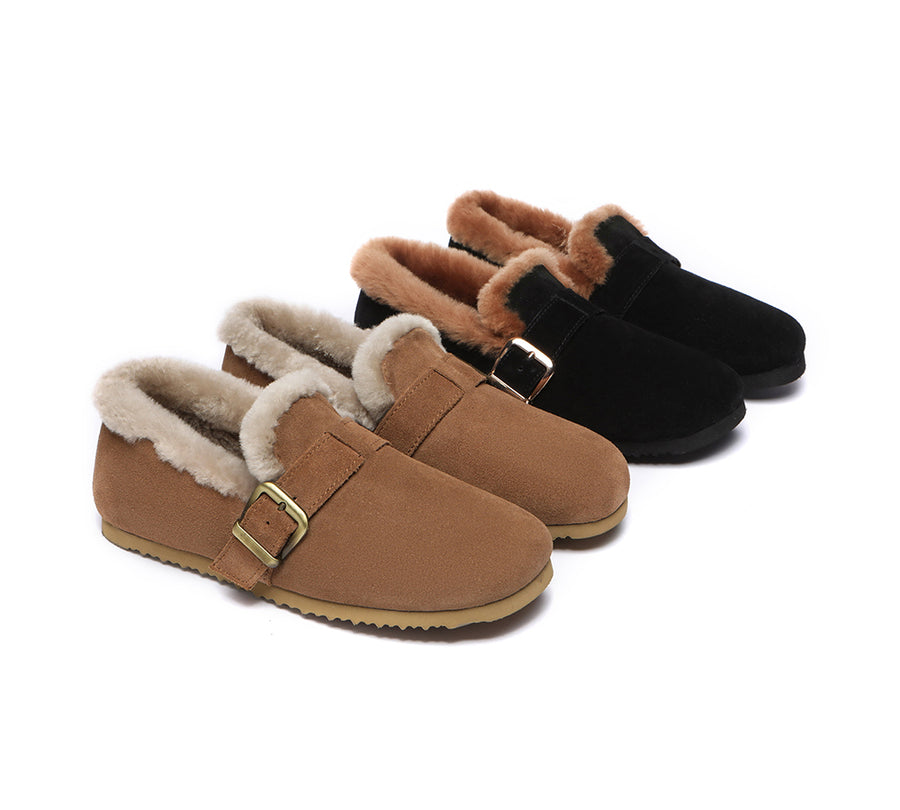 Australian Shepherd Shearling Lined Suede Loafer Women Mona-Loafers &amp; Moccasins-PEROZ Accessories