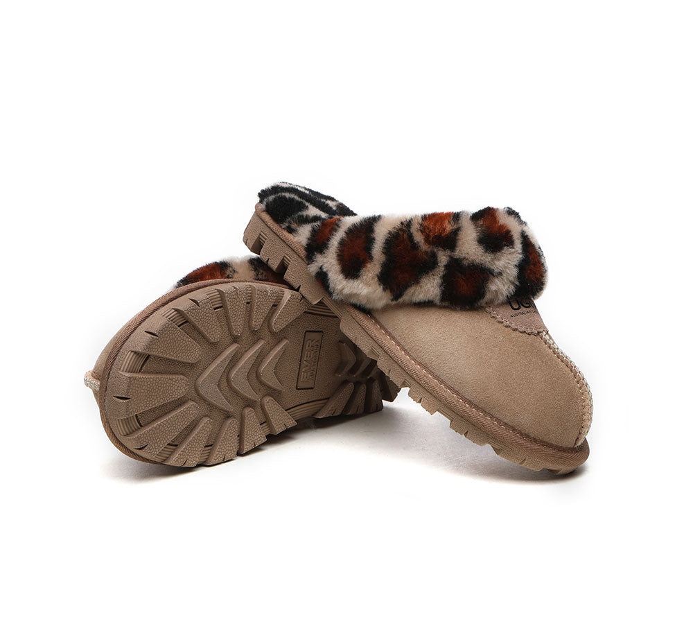 UGG Slippers Double Face Sheepskin Women Leopard Print Slipper-Slippers-PEROZ Accessories