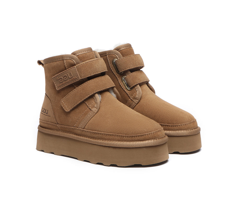 Australian Shepherd Hook and Loop Platform Ugg Boots Women Vigour-Boots-PEROZ Accessories