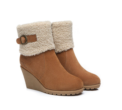 Australian Shepherd Zipper Sheepskin Shearling Wedge Fashion Boots Women Joanna-Boots-PEROZ Accessories