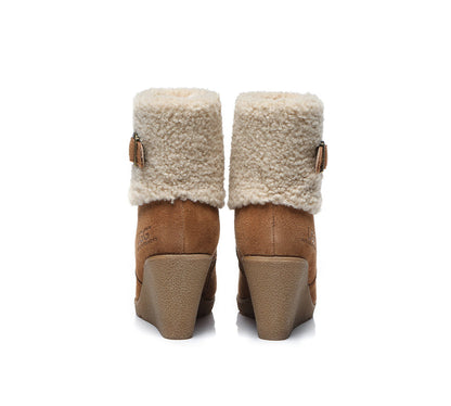 Australian Shepherd Zipper Sheepskin Shearling Wedge Fashion Boots Women Joanna-Boots-PEROZ Accessories