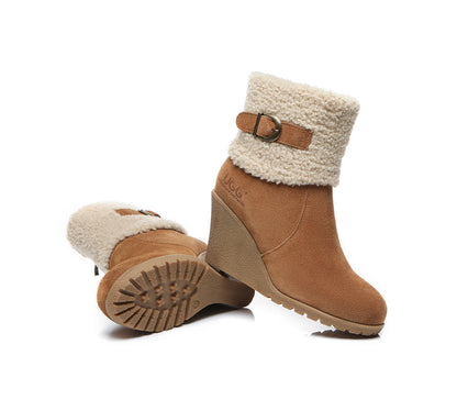 Australian Shepherd Zipper Sheepskin Shearling Wedge Fashion Boots Women Joanna-Boots-PEROZ Accessories