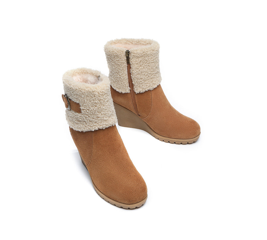 Australian Shepherd Zipper Sheepskin Shearling Wedge Fashion Boots Women Joanna-Boots-PEROZ Accessories