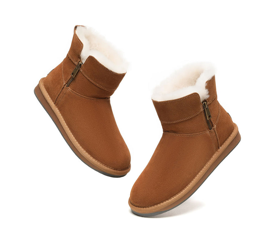 Tarramarra Ankle Sheepskin Zipper Boots Women Malena-Boots-PEROZ Accessories