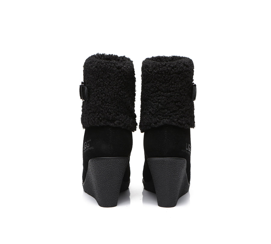 Australian Shepherd Zipper Sheepskin Shearling Wedge Fashion Boots Women Joanna-Boots-PEROZ Accessories