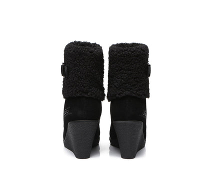 Australian Shepherd Zipper Sheepskin Shearling Wedge Fashion Boots Women Joanna-Boots-PEROZ Accessories