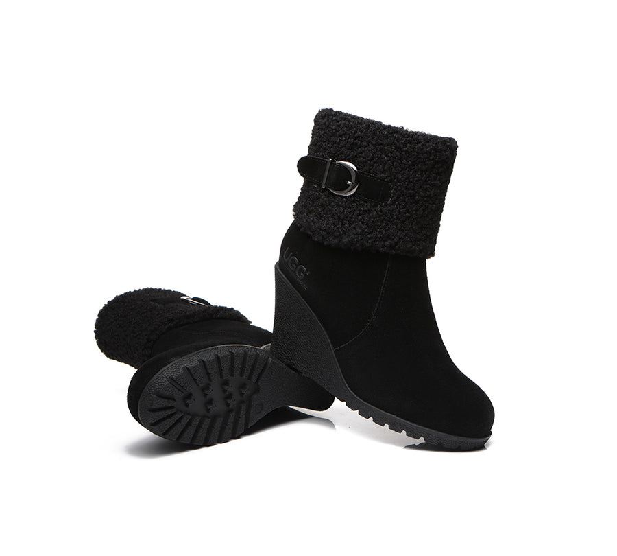 Australian Shepherd Zipper Sheepskin Shearling Wedge Fashion Boots Women Joanna-Boots-PEROZ Accessories