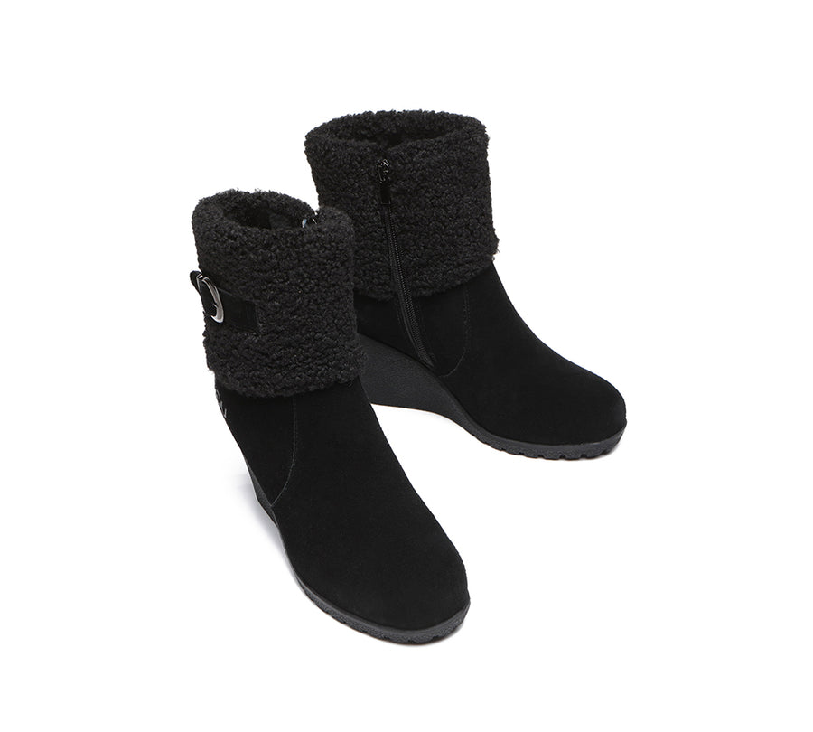 Australian Shepherd Zipper Sheepskin Shearling Wedge Fashion Boots Women Joanna-Boots-PEROZ Accessories