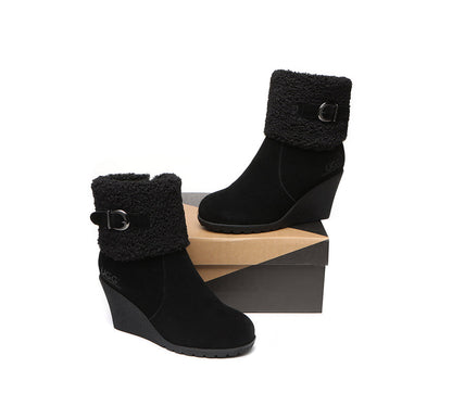 Australian Shepherd Zipper Sheepskin Shearling Wedge Fashion Boots Women Joanna-Boots-PEROZ Accessories