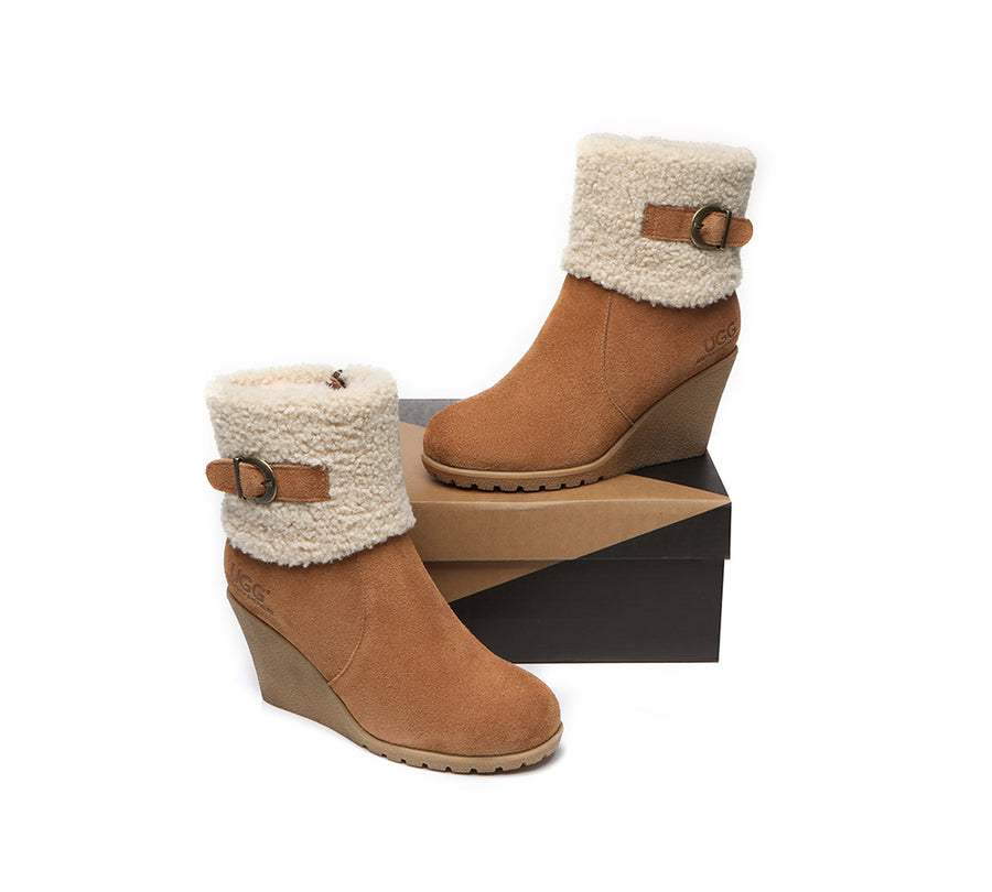 Australian Shepherd Zipper Sheepskin Shearling Wedge Fashion Boots Women Joanna-Boots-PEROZ Accessories