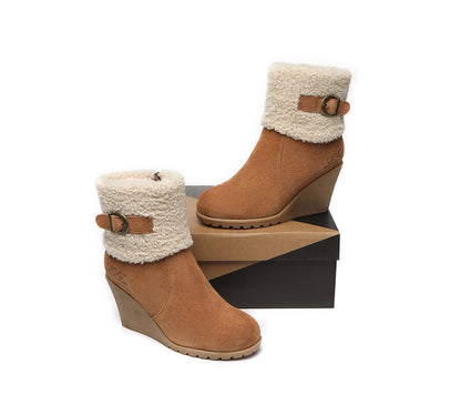 Australian Shepherd Zipper Sheepskin Shearling Wedge Fashion Boots Women Joanna-Boots-PEROZ Accessories