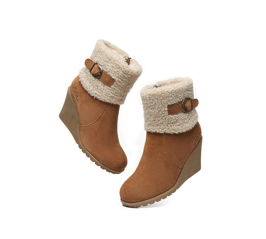 Australian Shepherd Zipper Sheepskin Shearling Wedge Fashion Boots Women Joanna-Boots-PEROZ Accessories