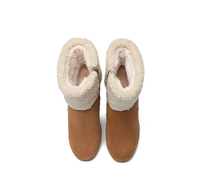 Australian Shepherd Zipper Sheepskin Shearling Wedge Fashion Boots Women Joanna-Boots-PEROZ Accessories