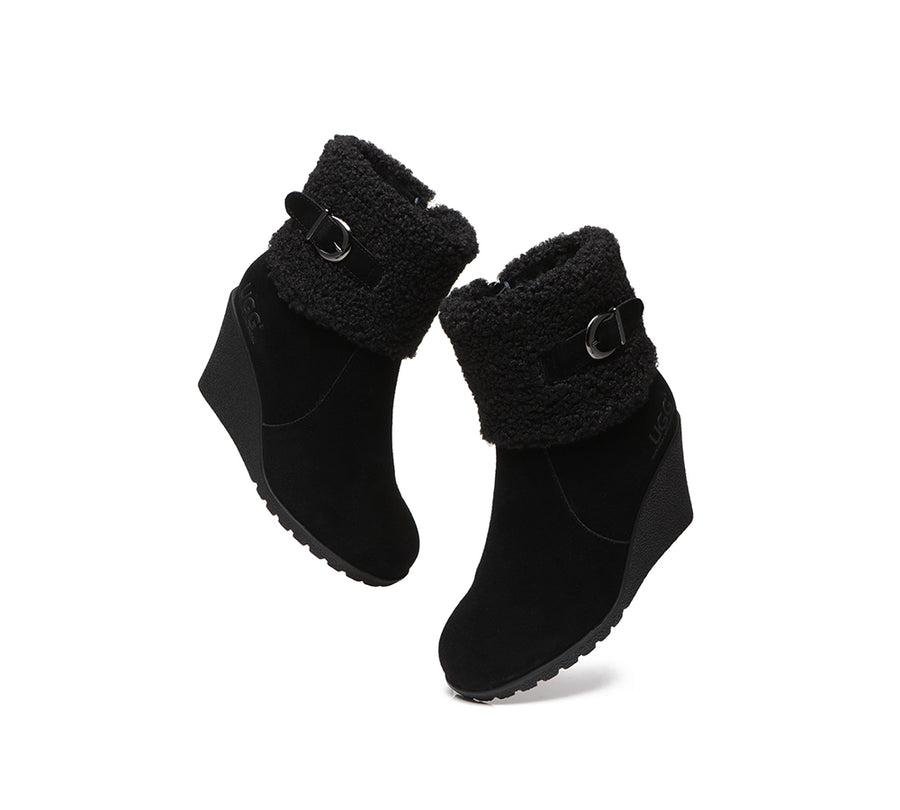 Australian Shepherd Zipper Sheepskin Shearling Wedge Fashion Boots Women Joanna-Boots-PEROZ Accessories