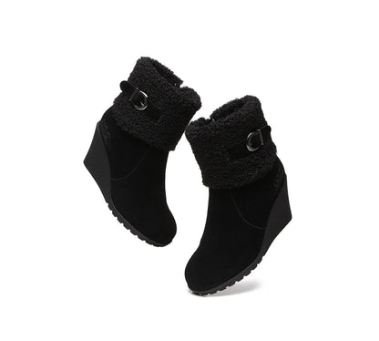 Australian Shepherd Zipper Sheepskin Shearling Wedge Fashion Boots Women Joanna-Boots-PEROZ Accessories