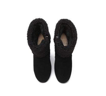 Australian Shepherd Zipper Sheepskin Shearling Wedge Fashion Boots Women Joanna-Boots-PEROZ Accessories