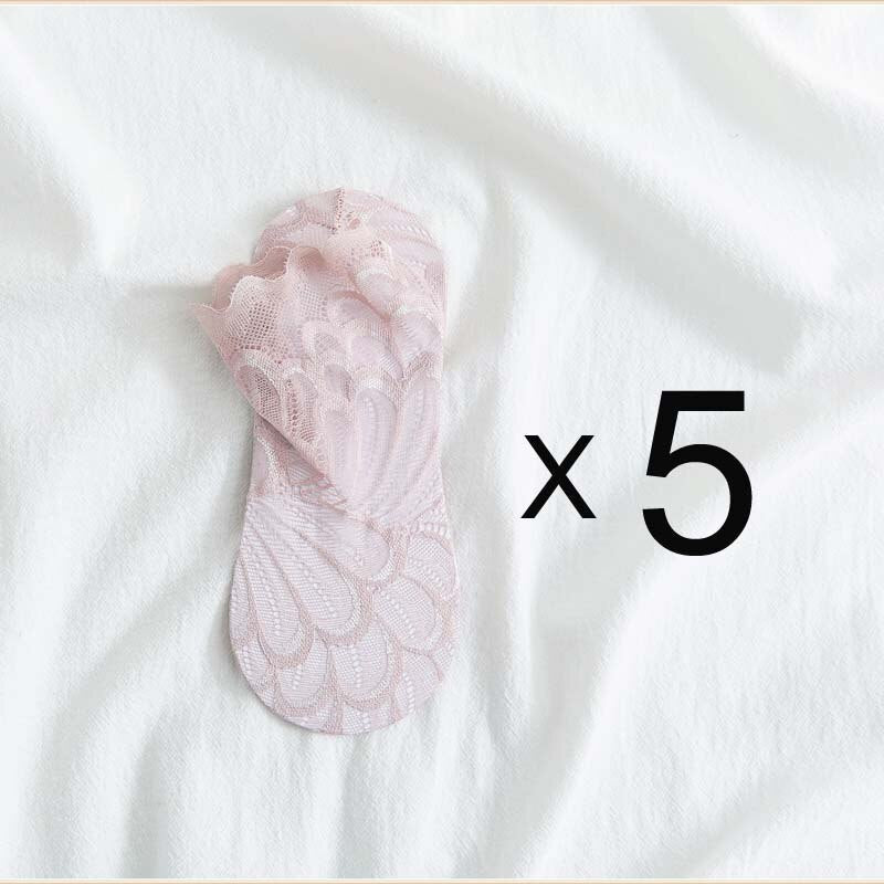 Anysox 5 Pairs One Size 4-5 Light Brown Fashion Summer Socks With Style Lace Peacock Flower Short Ankle Socks For Women-Socks-PEROZ Accessories
