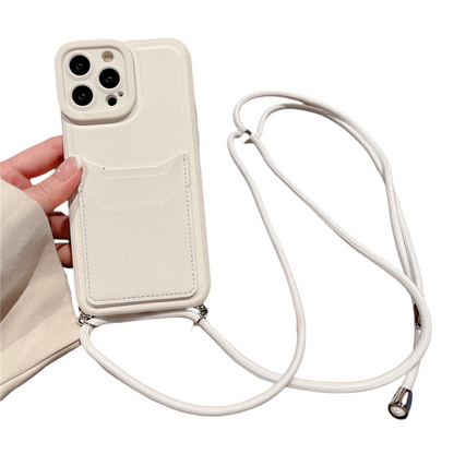 Anymob iPhone Case White Crossbody Necklace Strap Lanyard Cord Card Holder Silicone Cover-Mobile Phone Cases-PEROZ Accessories
