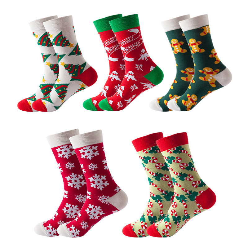 Anysox 5 Pairs One Size 5-11 Mixed Color Set Christmas Socks Cotton Fashion Nature Woman Skateboard Oil Paitiing-Socks-PEROZ Accessories