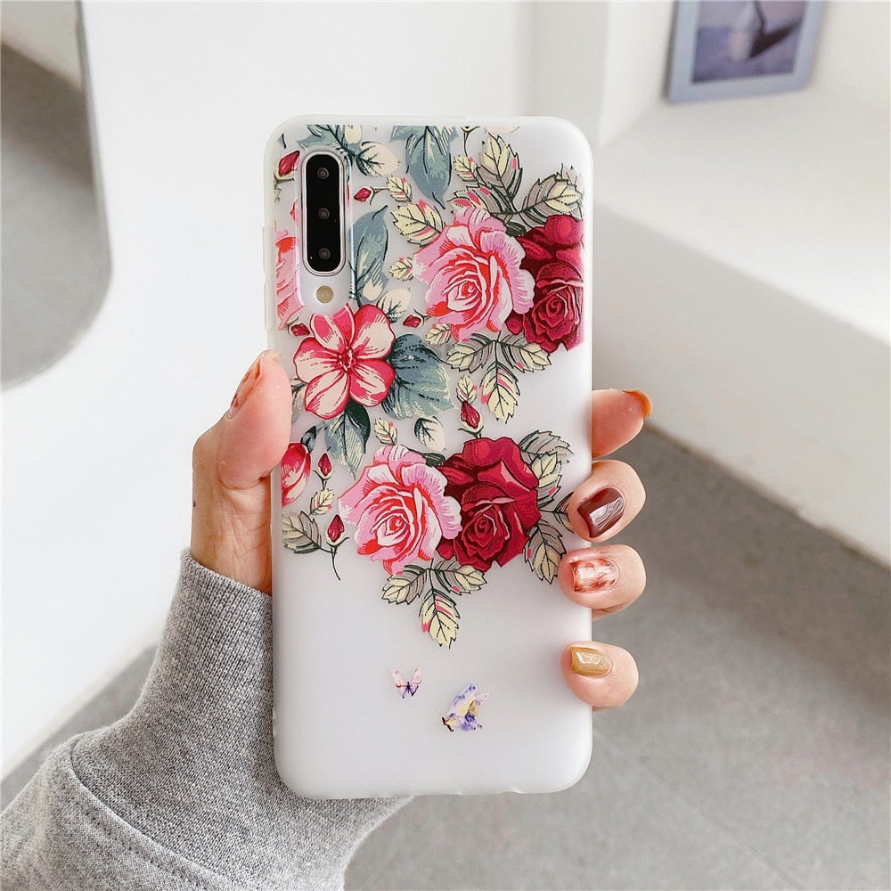 Anymob Samsung Case Red and Pink Roses Vintage Relief Flower Phone Matte Soft Silicone Back Cover-Mobile Phone Cases-PEROZ Accessories