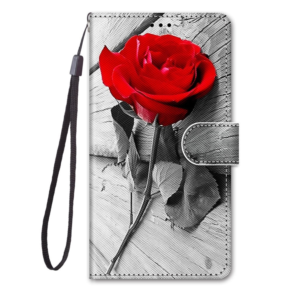 Anymob Samsung Red Rose Phone Case Magnetic Flip Leather Card Wallet Cover-Mobile Phone Cases-PEROZ Accessories
