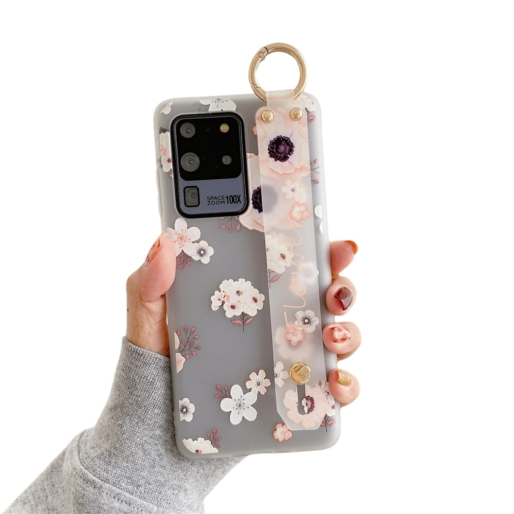 Anymob Samsung White Flower Soft Silicon Wrist Strap Case Bag Shell Cover-Mobile Phone Cases-PEROZ Accessories