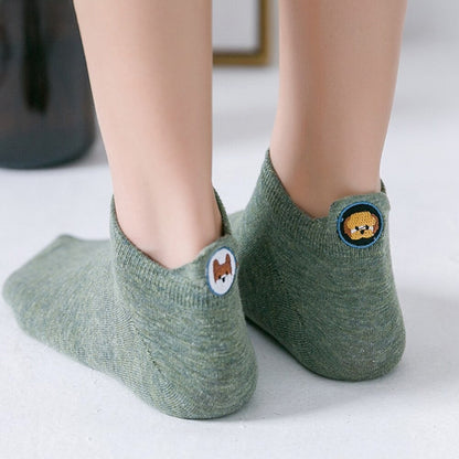 Anysox 5 Pairs One Size 4-5 Khaki Fashion Funny Unisex Stereoscopic Heel Embroidered Women Candy Color Cotton Short Cute Socks-Socks-PEROZ Accessories