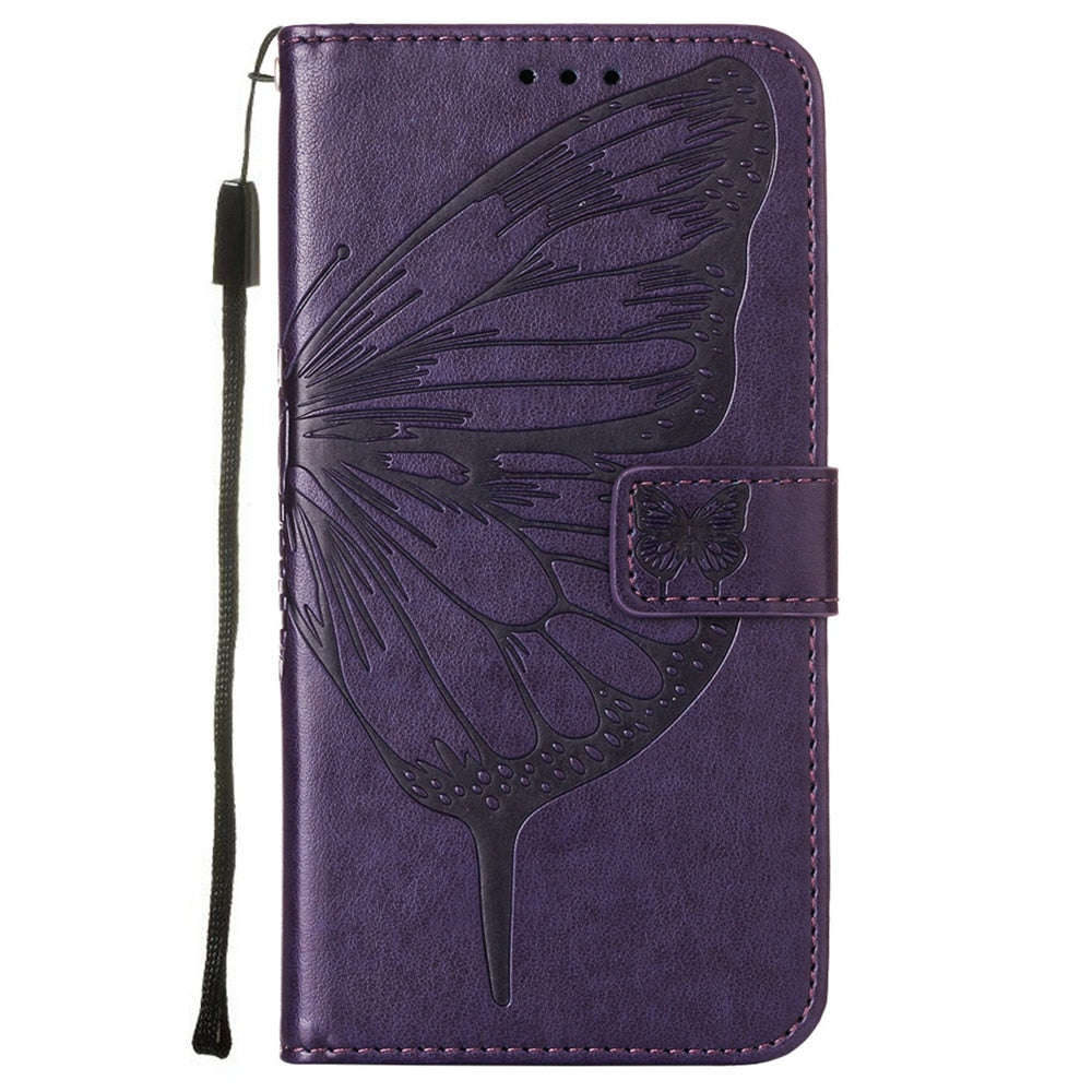 Anymob iPhone Case Dark Purple Embossed Butterfly Flip Magnetic Wallet Leather Phone Cover-Mobile Phone Cases-PEROZ Accessories