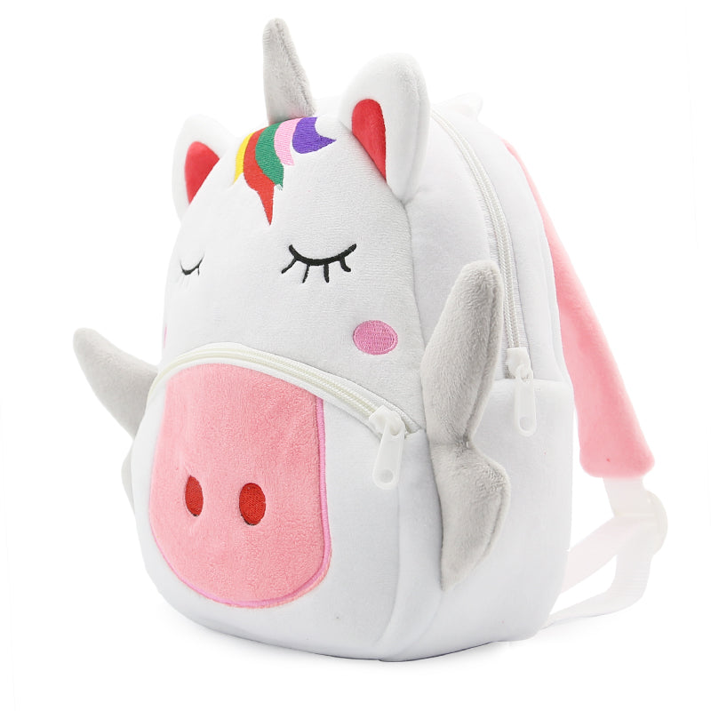 Anykidz 3D White Unicorn School Backpack Cute Animal With Cartoon Designs Children Toddler Plush Bag For Baby Girls and Boys-Backpacks-PEROZ Accessories
