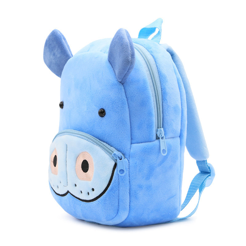 Anykidz 3D Blue Hippo School Backpack Cute Animal With Cartoon Designs Children Toddler Plush Bag For Baby Girls and Boys-Backpacks-PEROZ Accessories