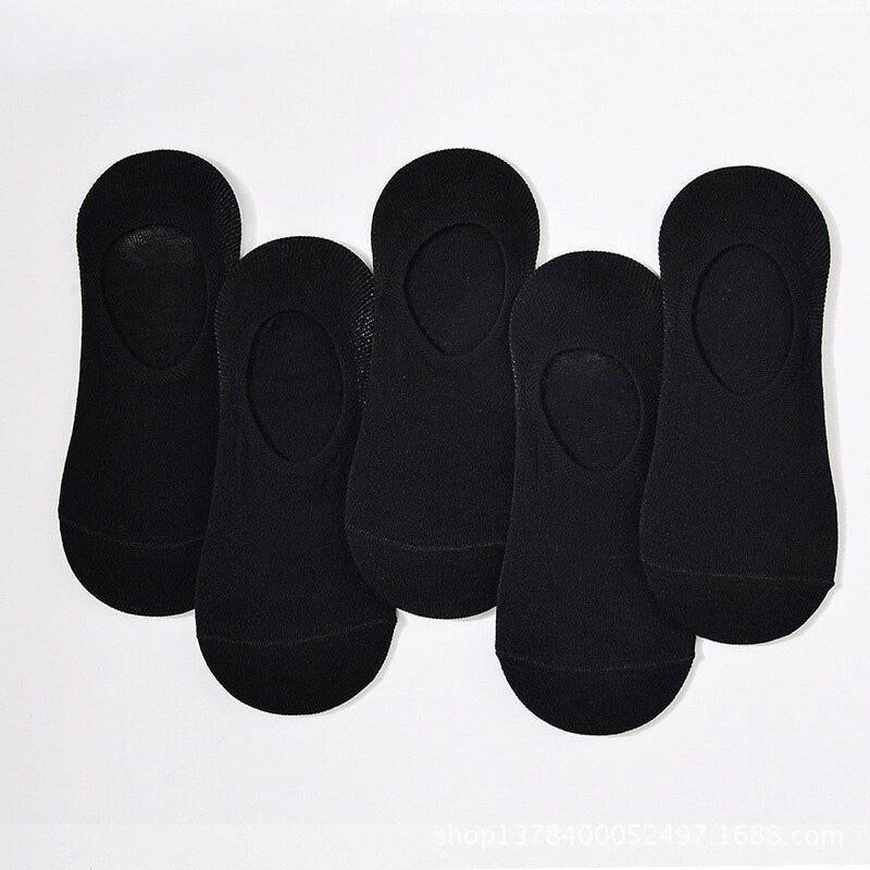 Anysox 5 Pairs Size 4-9 Black Boat Socks Summer Thin Invisible Cotton Non-Slip Silicone Breathable Pure Color For Men-Socks-PEROZ Accessories